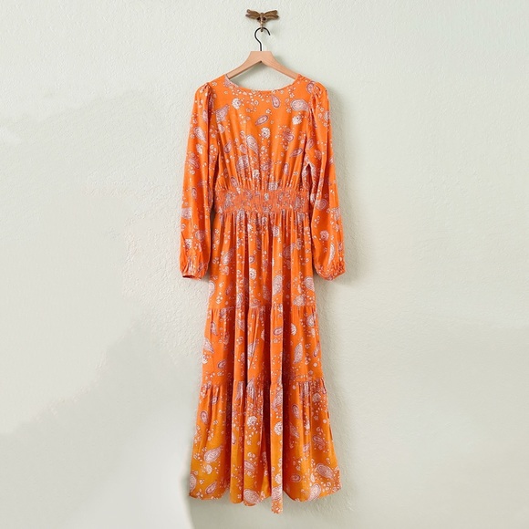 NWT•Easel•Boho Orange Maxi with Long Sleeves - Picture 9 of 16